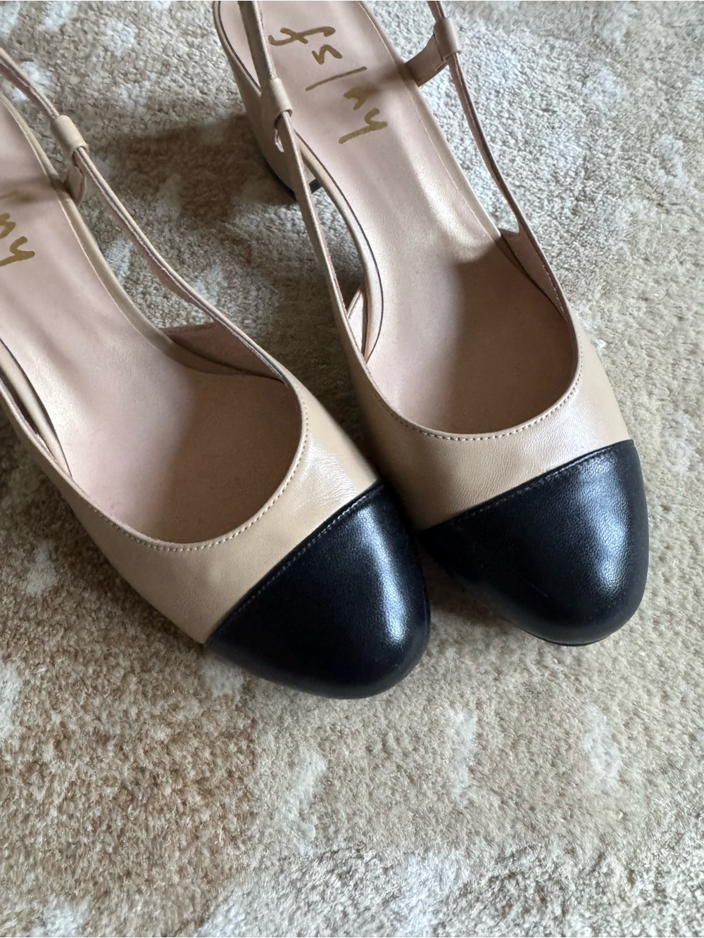 French Sole Two-Tone Slingback Pumps in Beige and Black - Picture 4 of 5